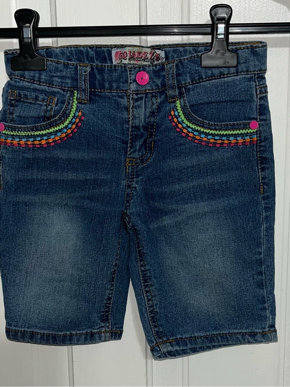 Squeeze Dark Blue Denim Shorts with Multicolor Trim